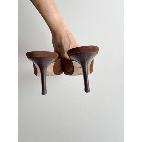 VERONICA BEARD Leslie Cedar Brown Suede Pointed Toe High Heel Mules, Size 8.5 - Picture 9 of 14